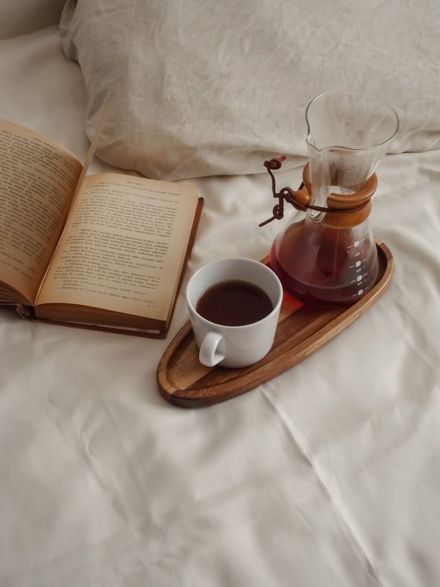 slow morning coffee book bed